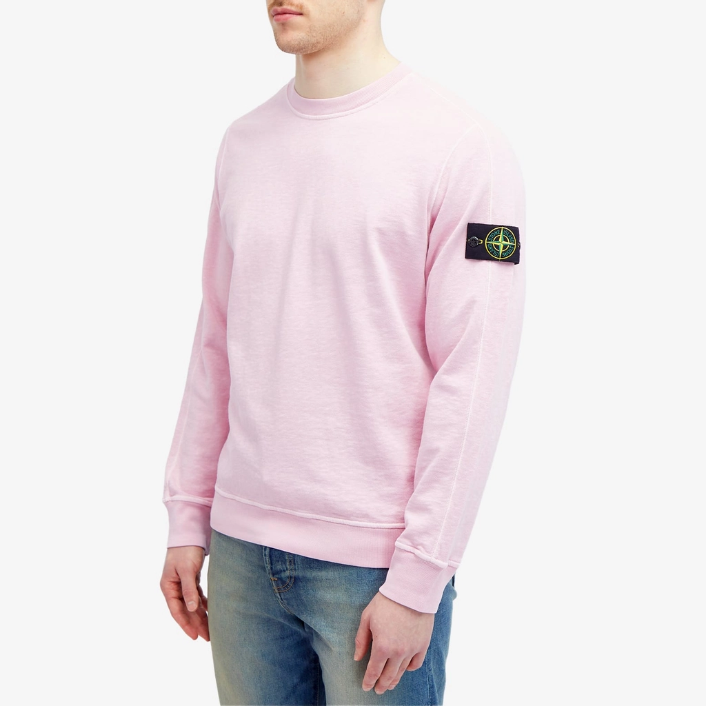 Stone Island Men's Garment Dyed Malfile Crew Sweat Pink